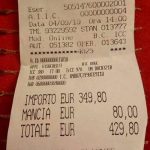 Receipt for 2x pasta + 2x fish plate including "Mancia"
