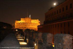 Rome Vatican Passetto at night under a full moon